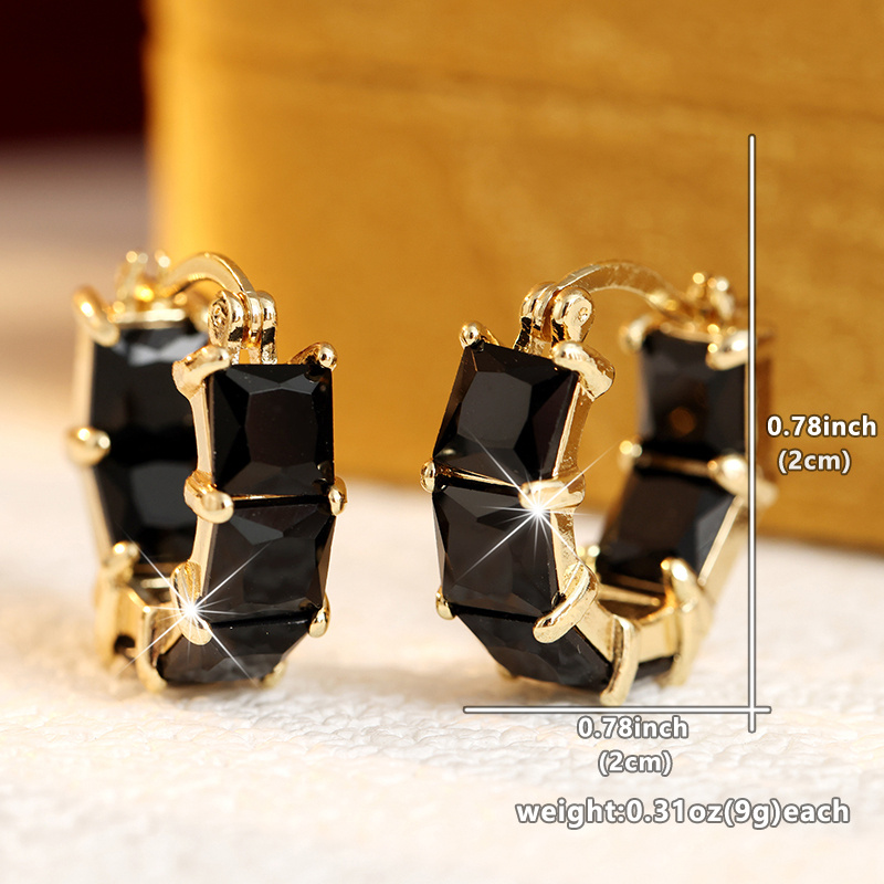 Women's Retro Black Square Synthetic Zirconia Hoop Earrings